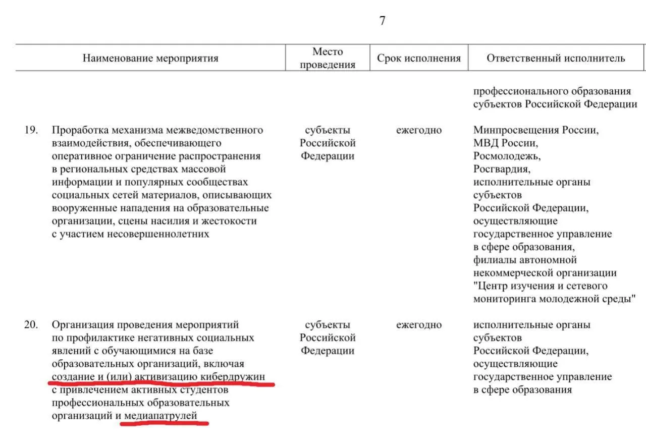 Правительство намерено привлечь активных учащихся профессиональных образовательных организаций к мониторингу соцсетей и обнаружению «негативного» контента; запуск инициативы запланирован до 2030 года.