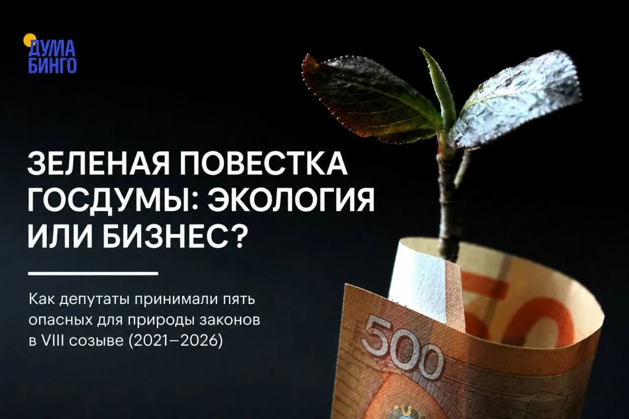 Анализ законодательных инициатив последних лет показывает смещение в пользу бизнеса и инфраструктурных проектов: ограничение общественной экспертизы, ослабление режима охраны Байкала, изменения границ заповедников и снятие части федеральных гарантий для редких видов. Ключевые решения чаще принимают депутаты «Единой России».