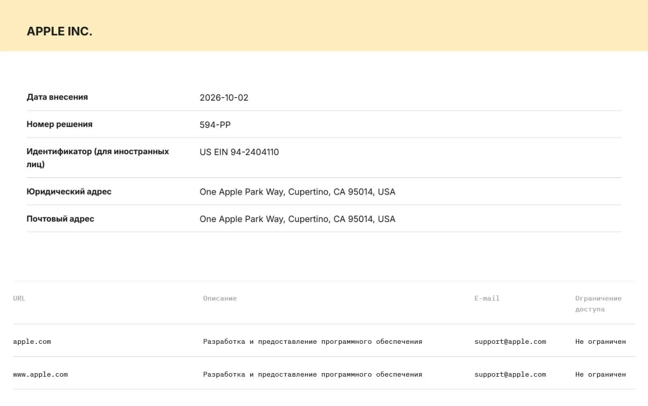 Роскомнадзор включил Apple и Microsoft в реестр ОРИ. Теперь компании обязаны хранить данные пользователей на серверах в России и передавать их по требованию силовиков; за нарушение предусмотрены штрафы и блокировка сервисов.